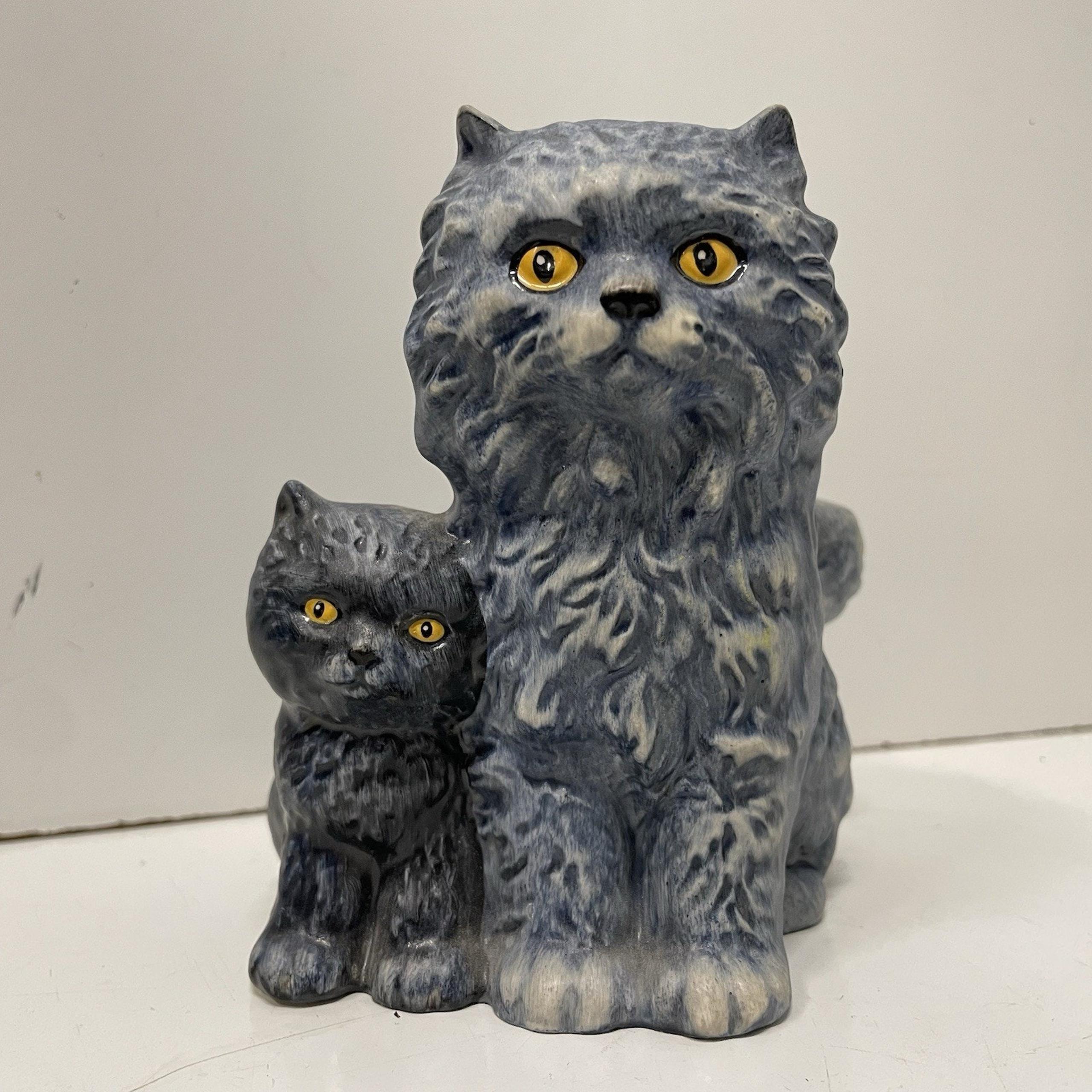 VTG 1975 GOEBEL GREY Black Persian CAT & KITTEN Figurine Kitty Figure Ceramic