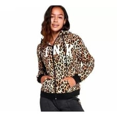 Victoria's Secret PINK Leopard Print Hoodie Faux Fur Full Zip Womens Sz Medium