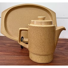 Vintage Nordic Gold by Pfaltzgraff Teapot with Lid and 14” Oval Platter Teay