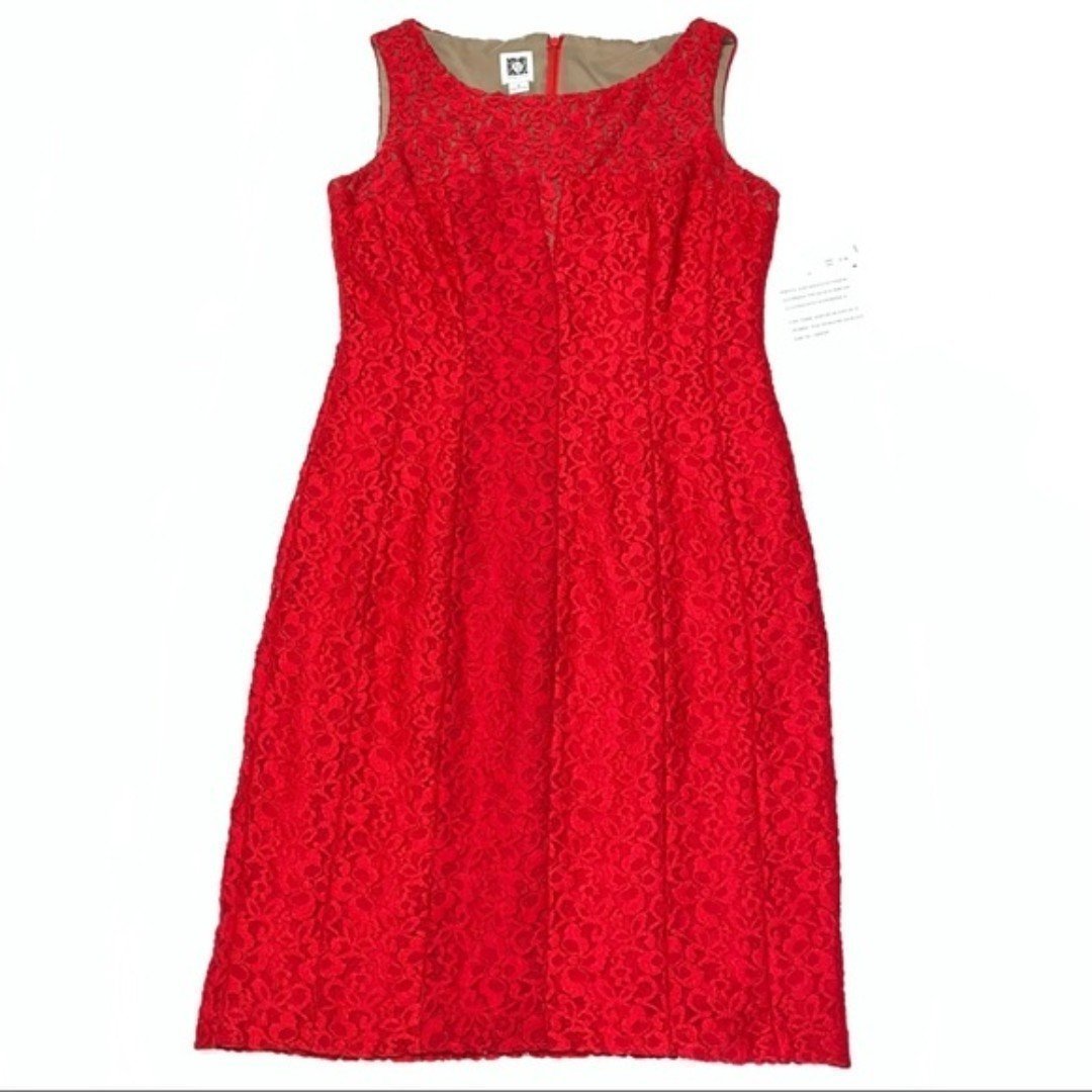 Anne Klein NWT Lipstick Red All Over Lace Lined Sleeveless Dress Size 6 Zip Up