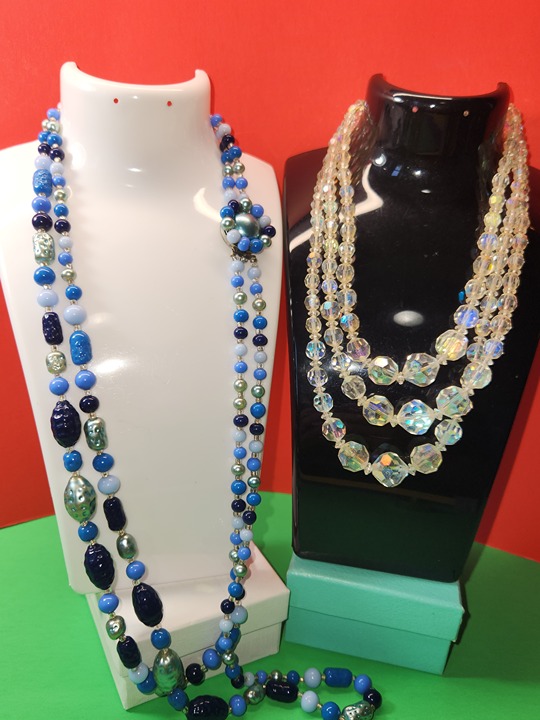 #2103, RENAISSANCE SIGNED JAPAN, CUT GLASS, AND GALALITH BEADS , 2 NECKLACES