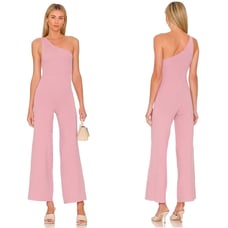 Free People Pink Cotton Blend One Shoulder Ribbed Waverly Sweater Jumpsuit S