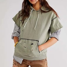Free People X Tricia Fix Short Sleeve Stitch Hoodie Pullover Green Women’s Small