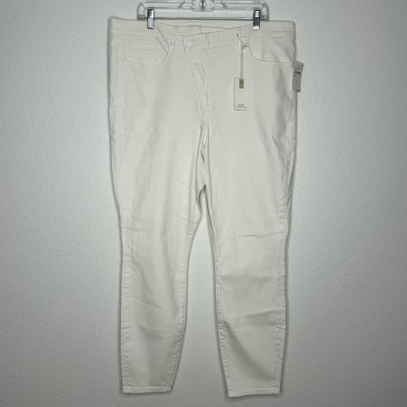 Good American White 033 Good Legs Cross Button Front High Waisted Skinny Jeans