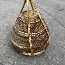Antique Vintage Primitive Handwoven Wicker Rattan Lid Top Storage Basket! Top 1
