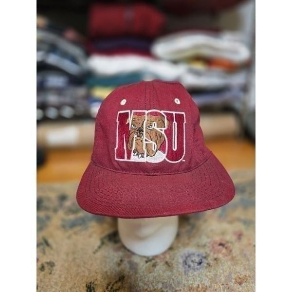 Vintage 90's Mississippi State Bulldogs Bully Hat Cap Logo Maroon Fitted 7 1/4