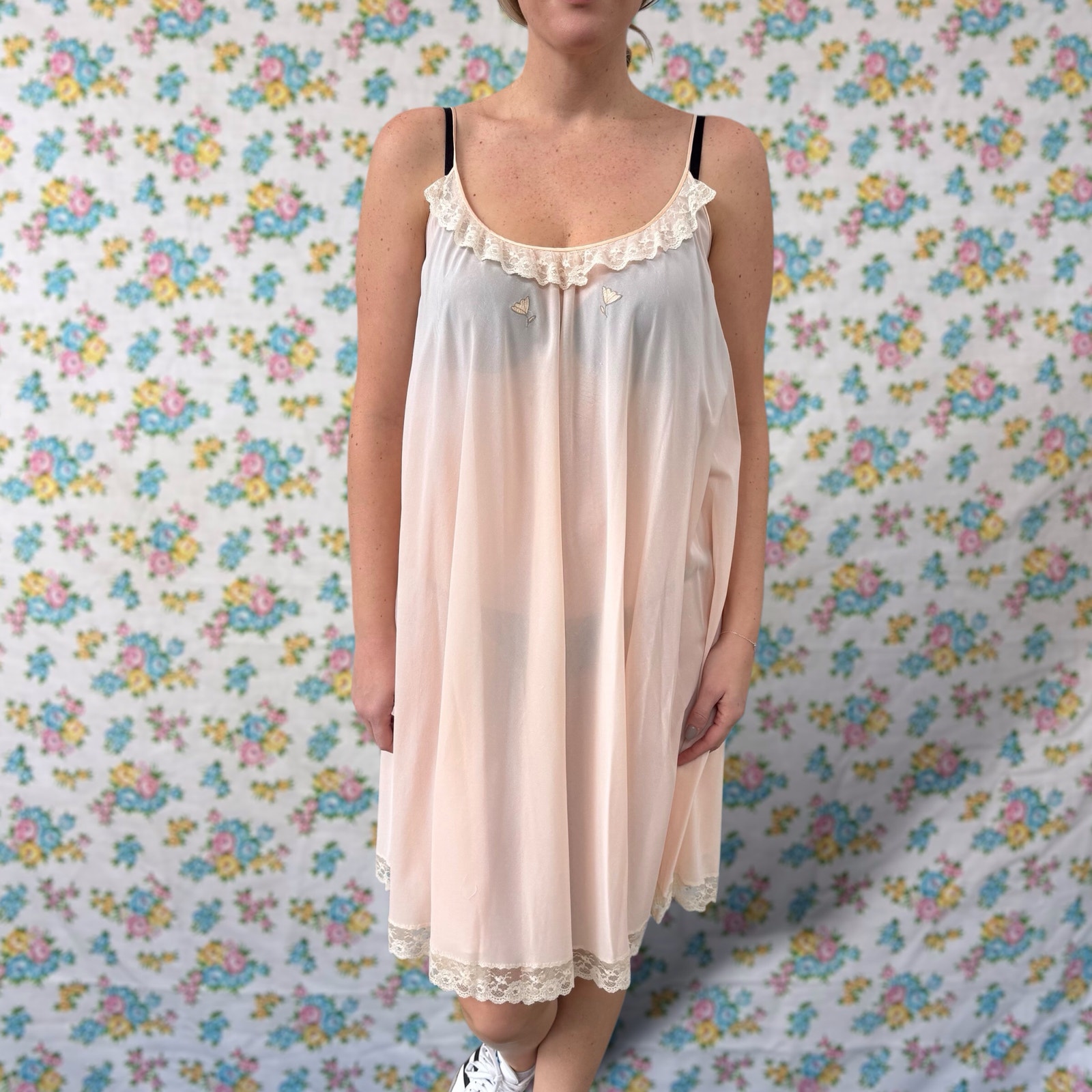 Vintage pale pink 60s midi slip dress size small Claire Sandra by lucie Ann