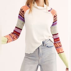 Free People Fair Isle Top Sweater Knit Large Colorful Spring Layer Fitted Soft
