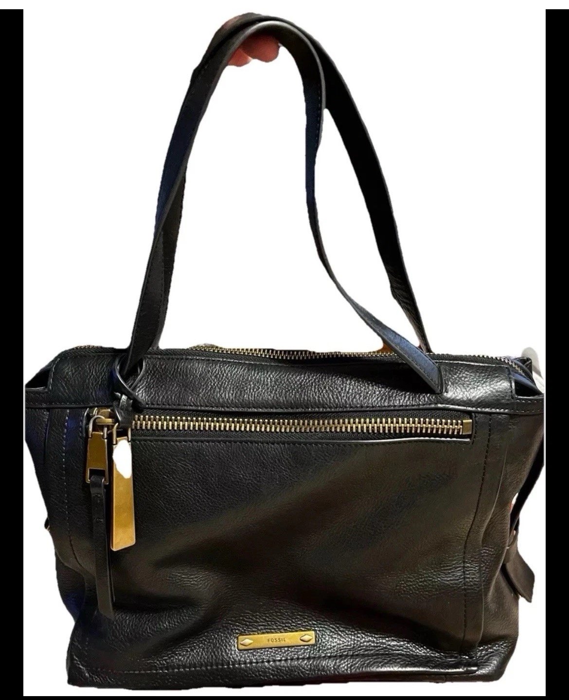 Fossil Bella Black Leather Large Satchel, Shoulder Bag Purse