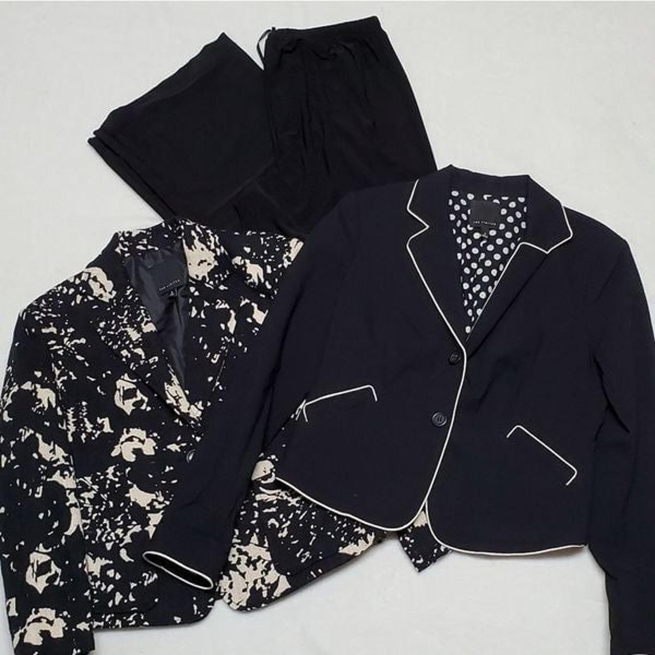 The Limited 3-Piece Suit Black Floral White Piping Wide Leg Stretchy Pant Blazer