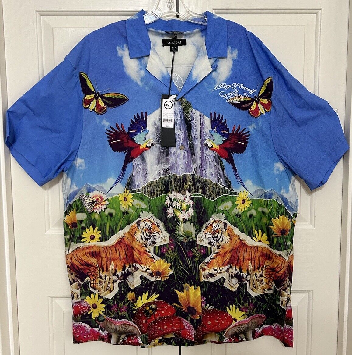 NWT Akoo size 3XL Blue orange birds eye short sleeve button up shirt mens 115