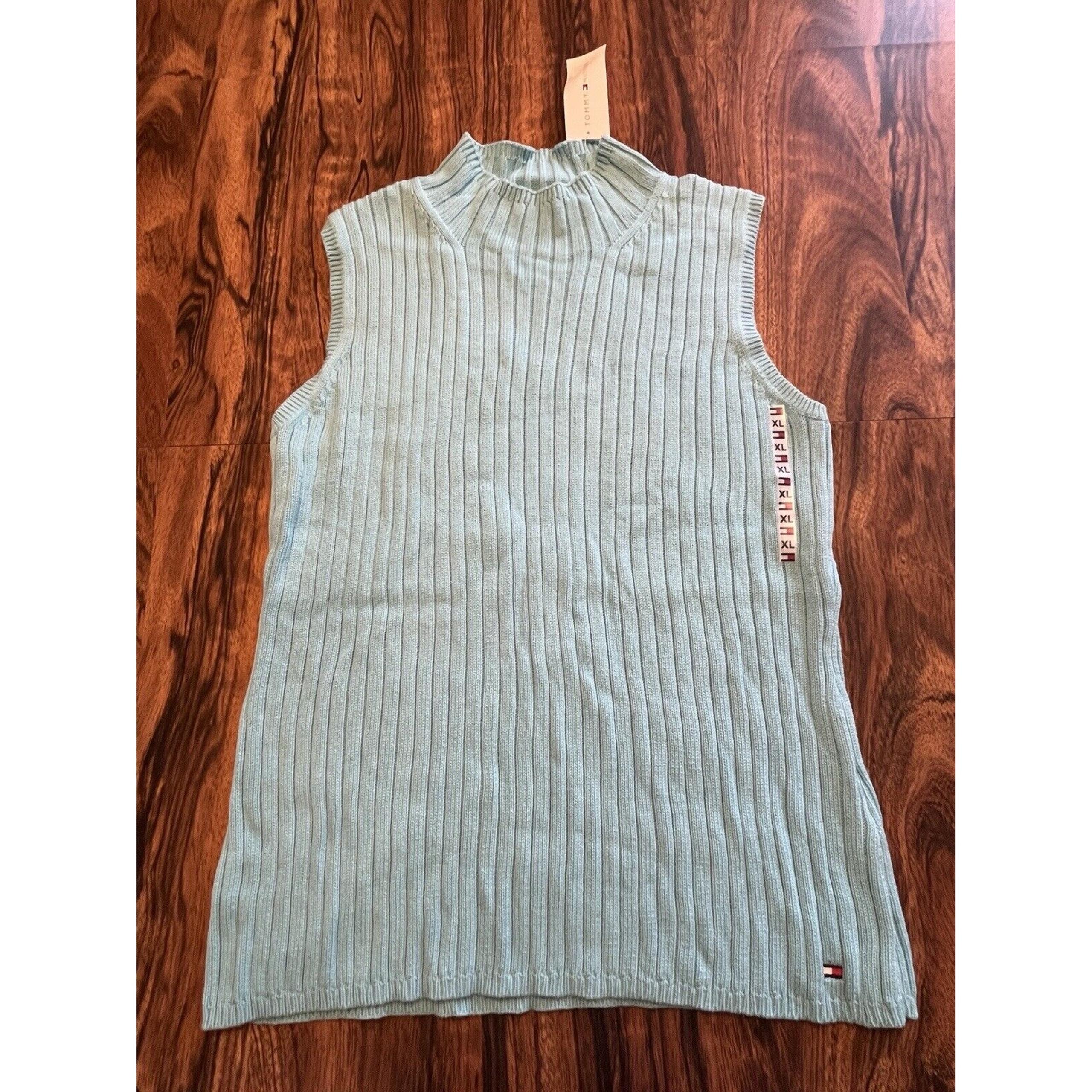 Tommy Hilfiger VTG 90 Womens XL Stretch Sweater Weave Tank Top Mock Turtle Teal