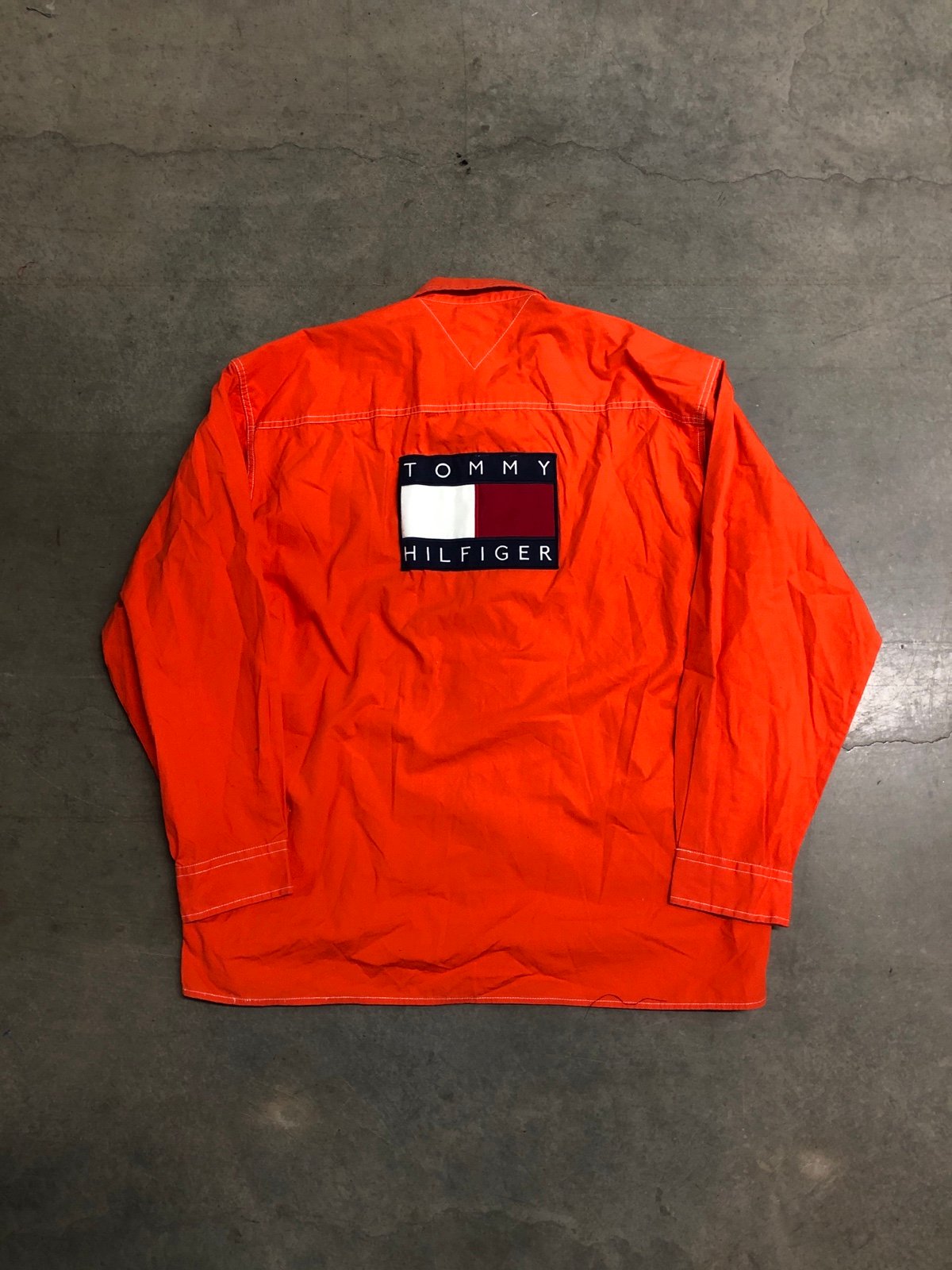 Vintage 90’s Tommy Hilfiger Big Flag Logo Full Zip Shacket Men’s Large Orange