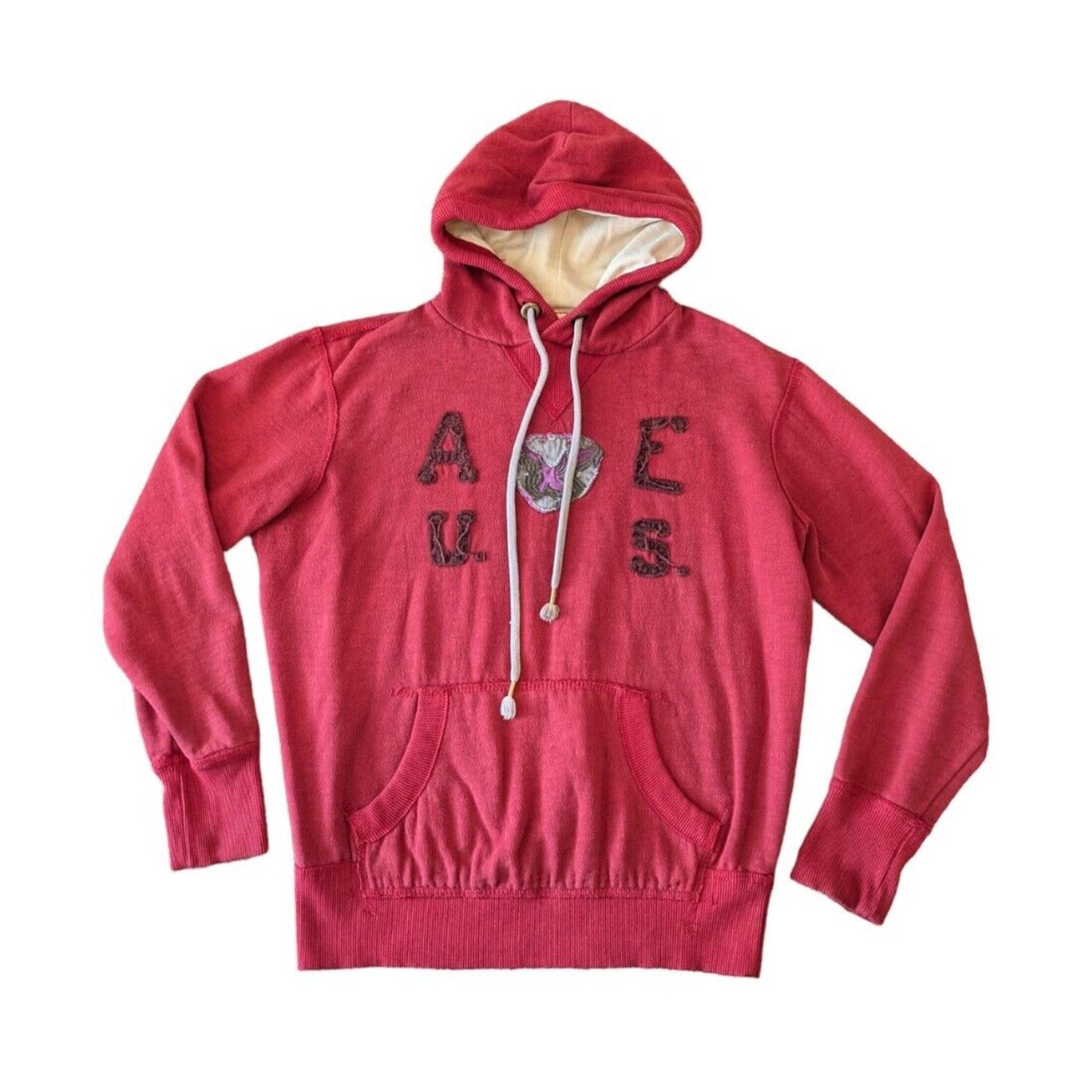 Vintage American Eagle Red Embroidered Heavyweight Hoodie Sweatshirt Y2K Patch