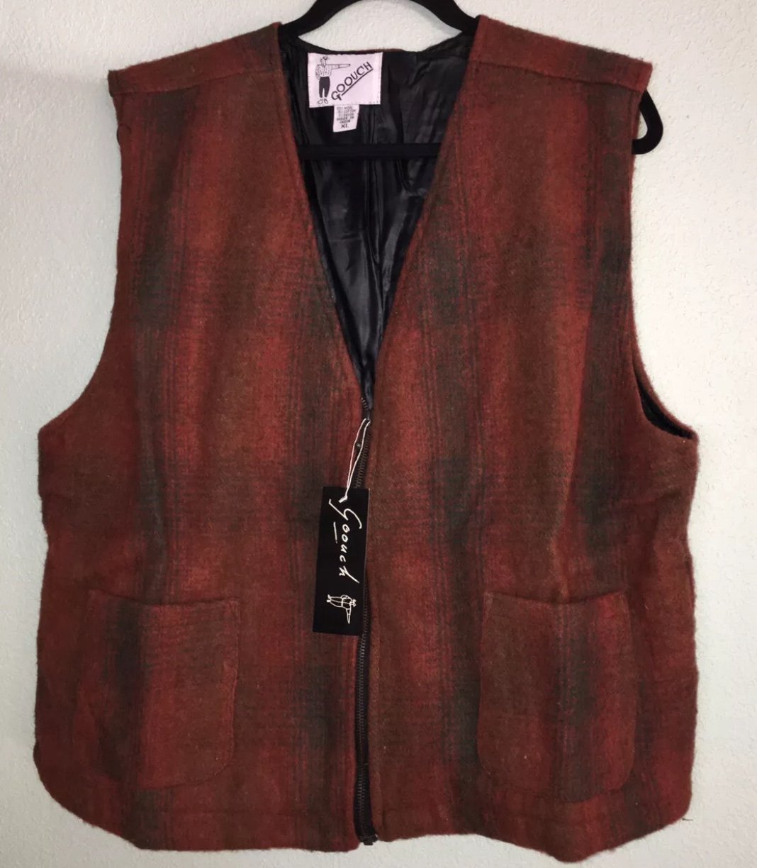 NWT Vintage Goouch Wool Vest Mens XL Orange Black