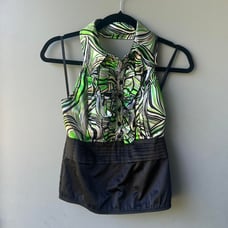 Y2K Green and Black Halter Office Siren Blouse