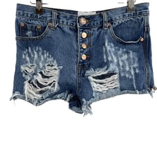 One Teaspoon Cutoffs Blue Distressed Button Fly Romeos Denim Shorts Size 28