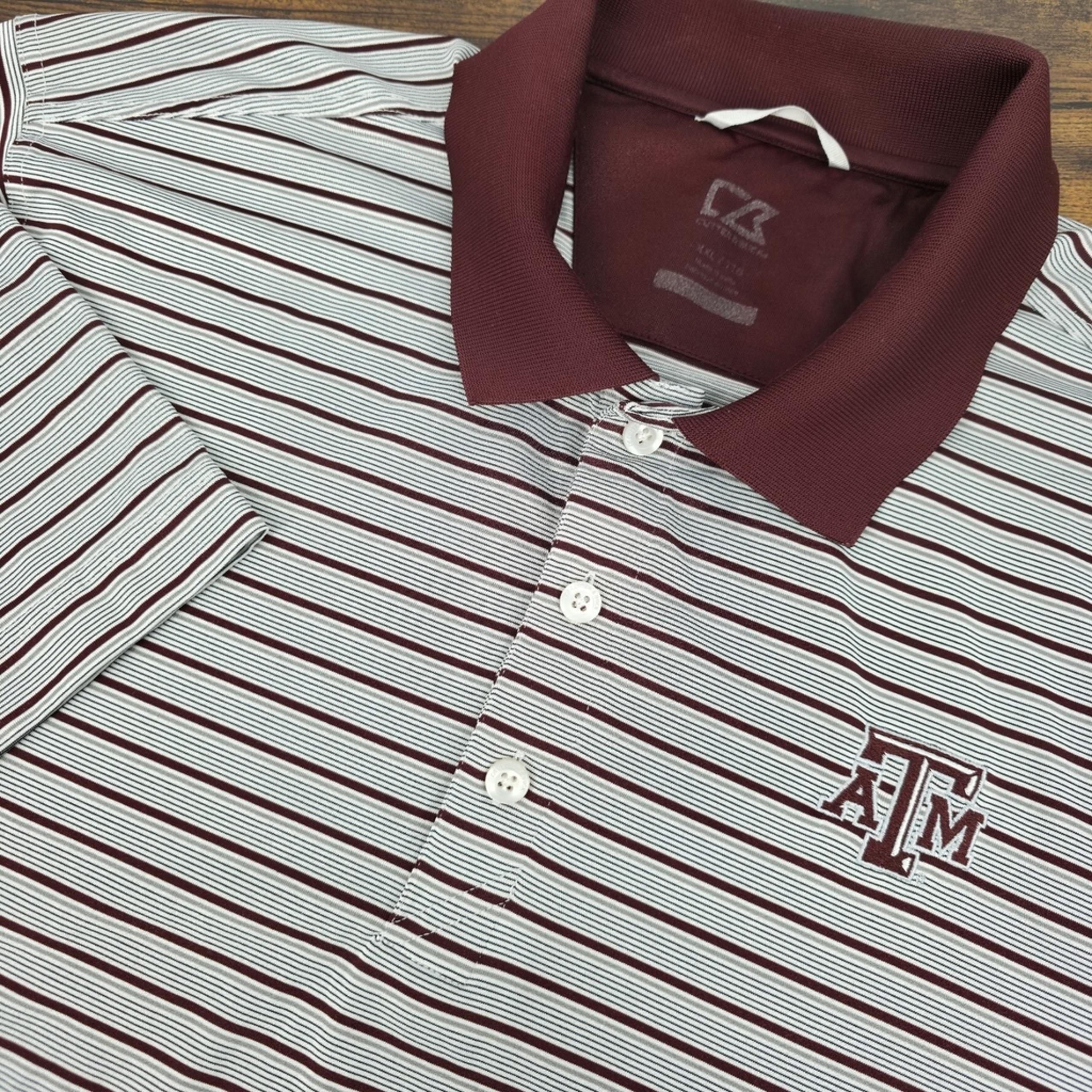 Texas A&M Aggies Men's Polo Shirt Red Gray Striped Golf Cutter Buck Sz XXL