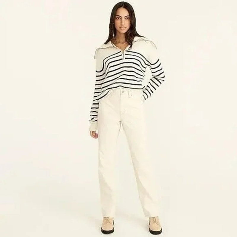 NWT J. Crew Women's Slouchy Boyfriend Denim Jeans in Ecru White (Beige) Size 24