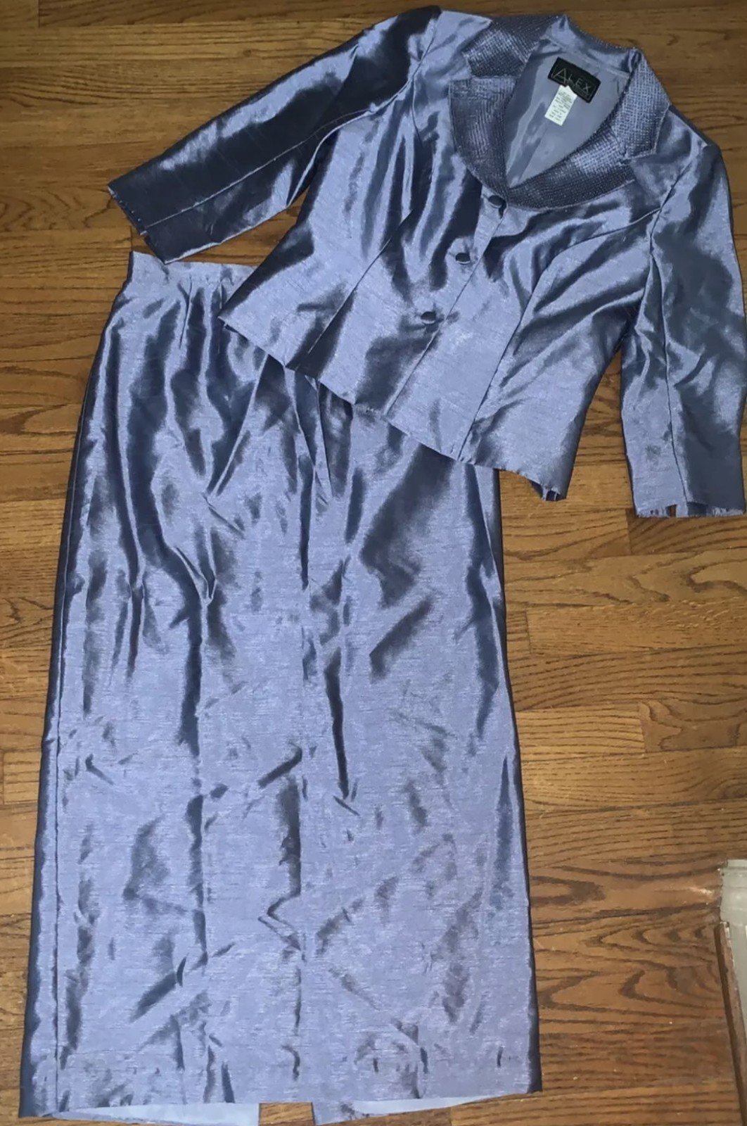 Women's Alex Evenings Blue Shimmer Fabric Formal Suit with Maxi Skirt, Size 12