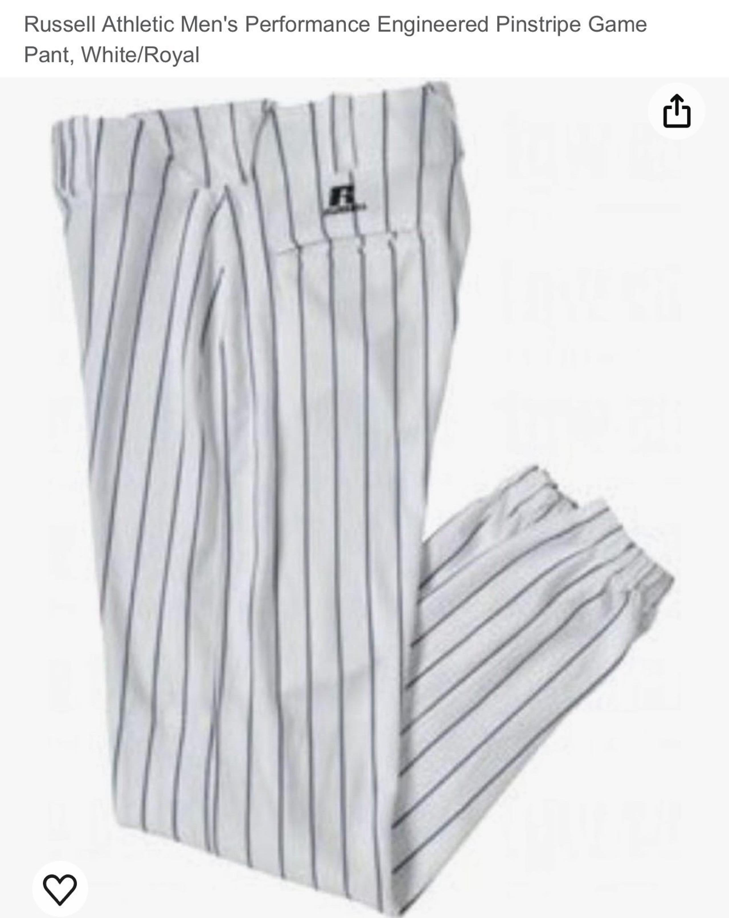 Russell Athletic Men's Performance Engineered Pinstripe Game Pant, White/Royal.