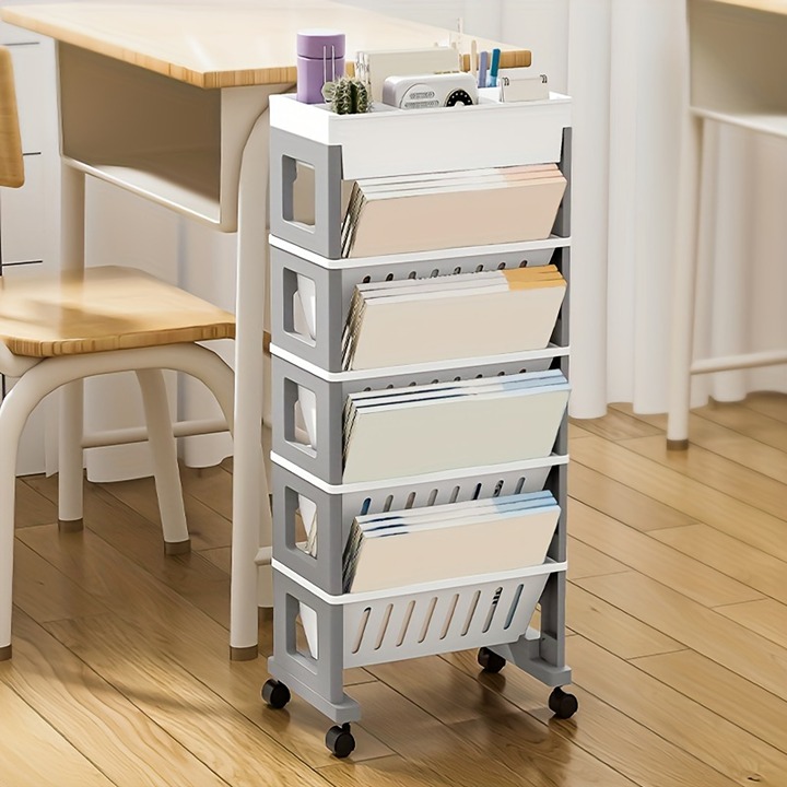 1pc Dormitory Bedroom Bookshelf Organizer, Floor Standing Storage Shelf, Multi4
