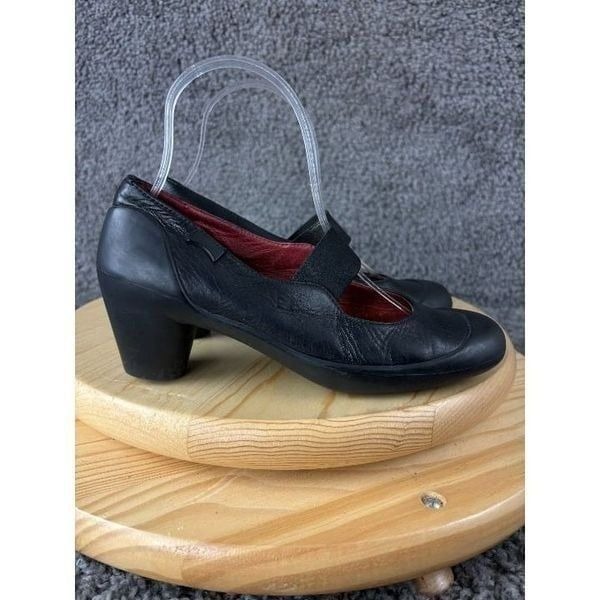 Camper Pumps Minnie Womens 7 Black Leather Mary Jane Shoes Block Heel Slip On
