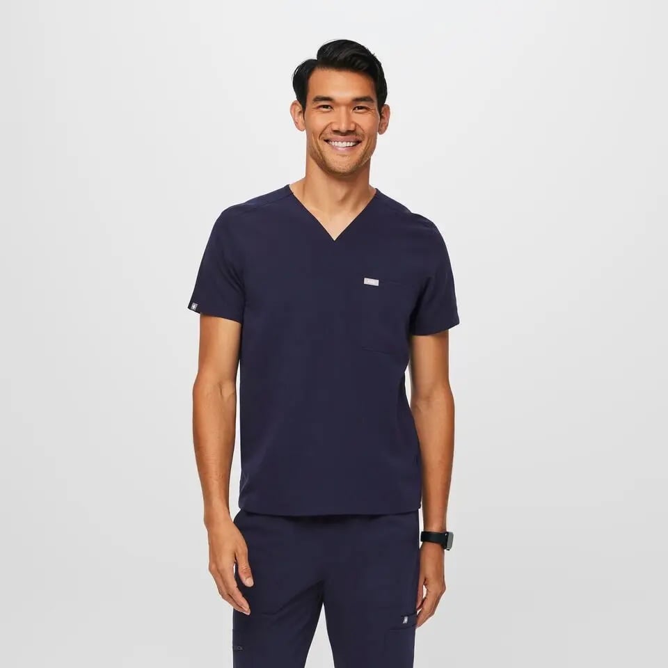 NWT FIGS Technical Collection Mens 2XL Blue Chisec Three-Pocket Scrub Top