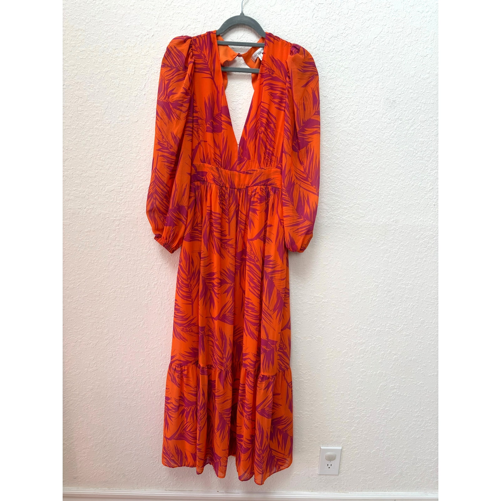 Palm Print Maxi Toccin Dress Orange Red Long Gown Rent the Runway Size 8 595