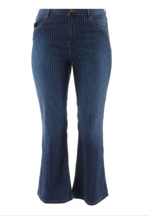 LOGO Lori Goldstein Striped Flared 5-Pocket Jeans Dark Wash