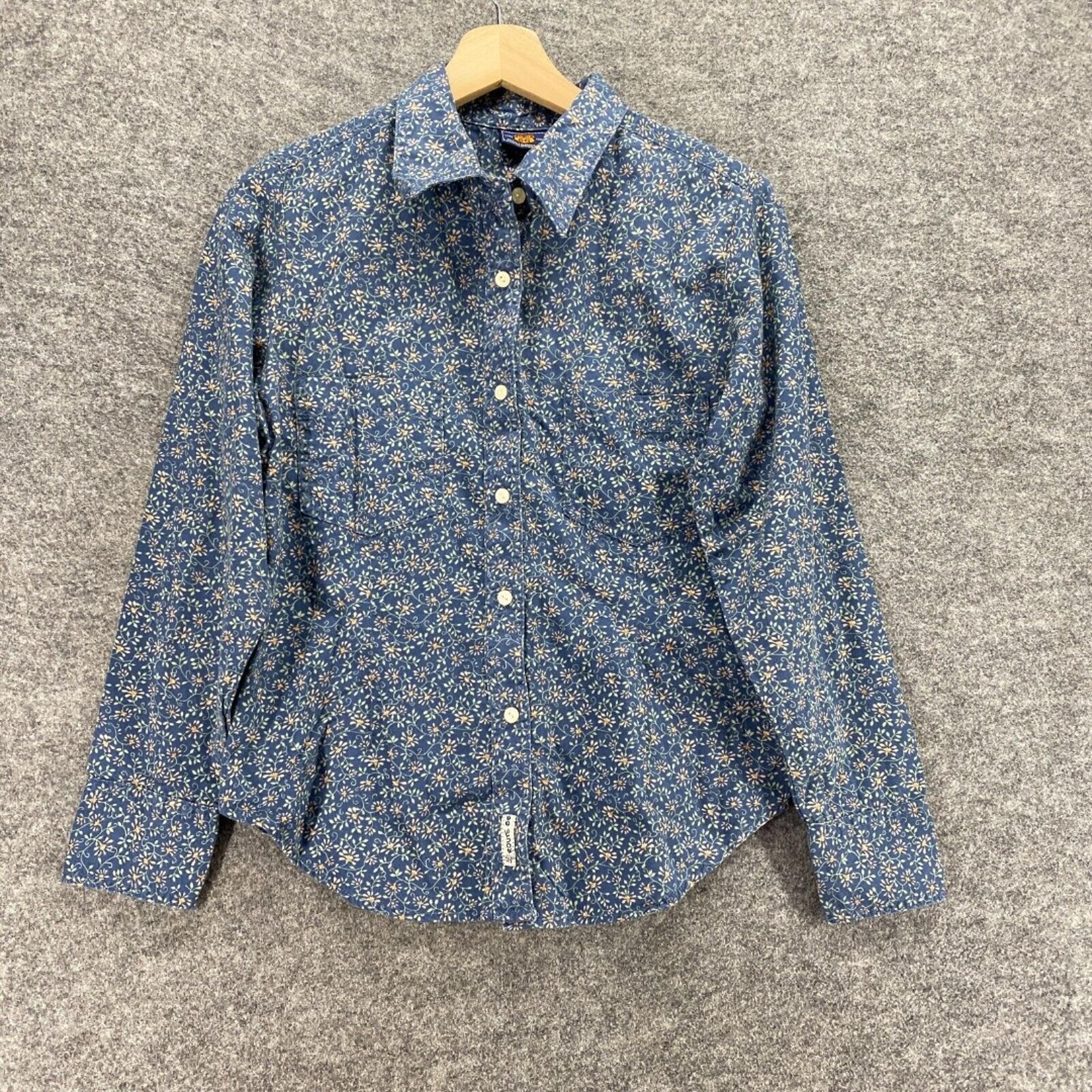 New Route 66 Shirt Women S Small Blue Floral Button Up Collared Long Sleeve