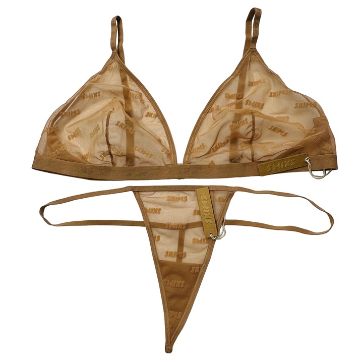 SKIMS After Hours Triangle Bralette + Micro Thong Ochre 4X
