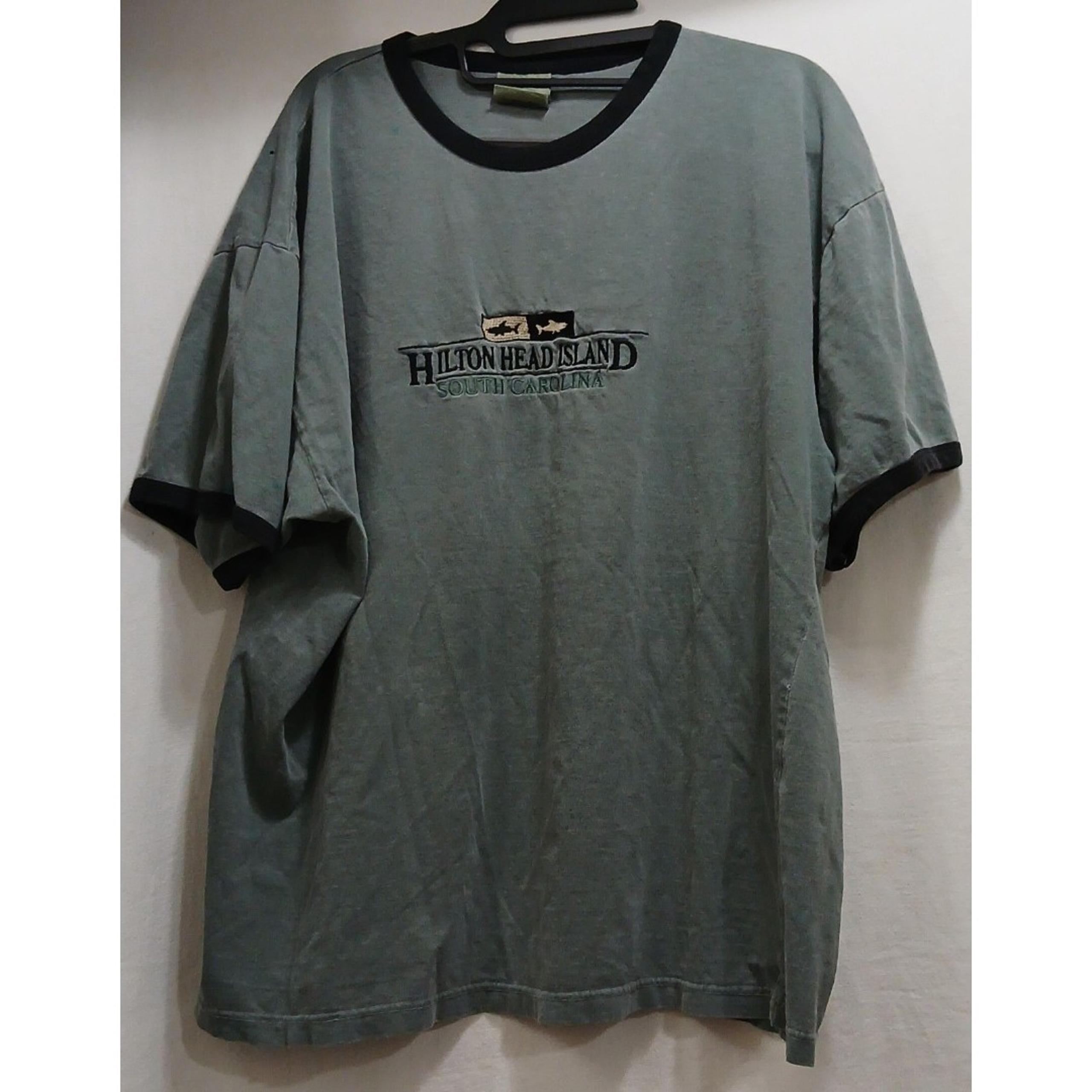 Vintage Hilton Head Island SC Vacation Embroidered Green T-Shirt Men's XL Note