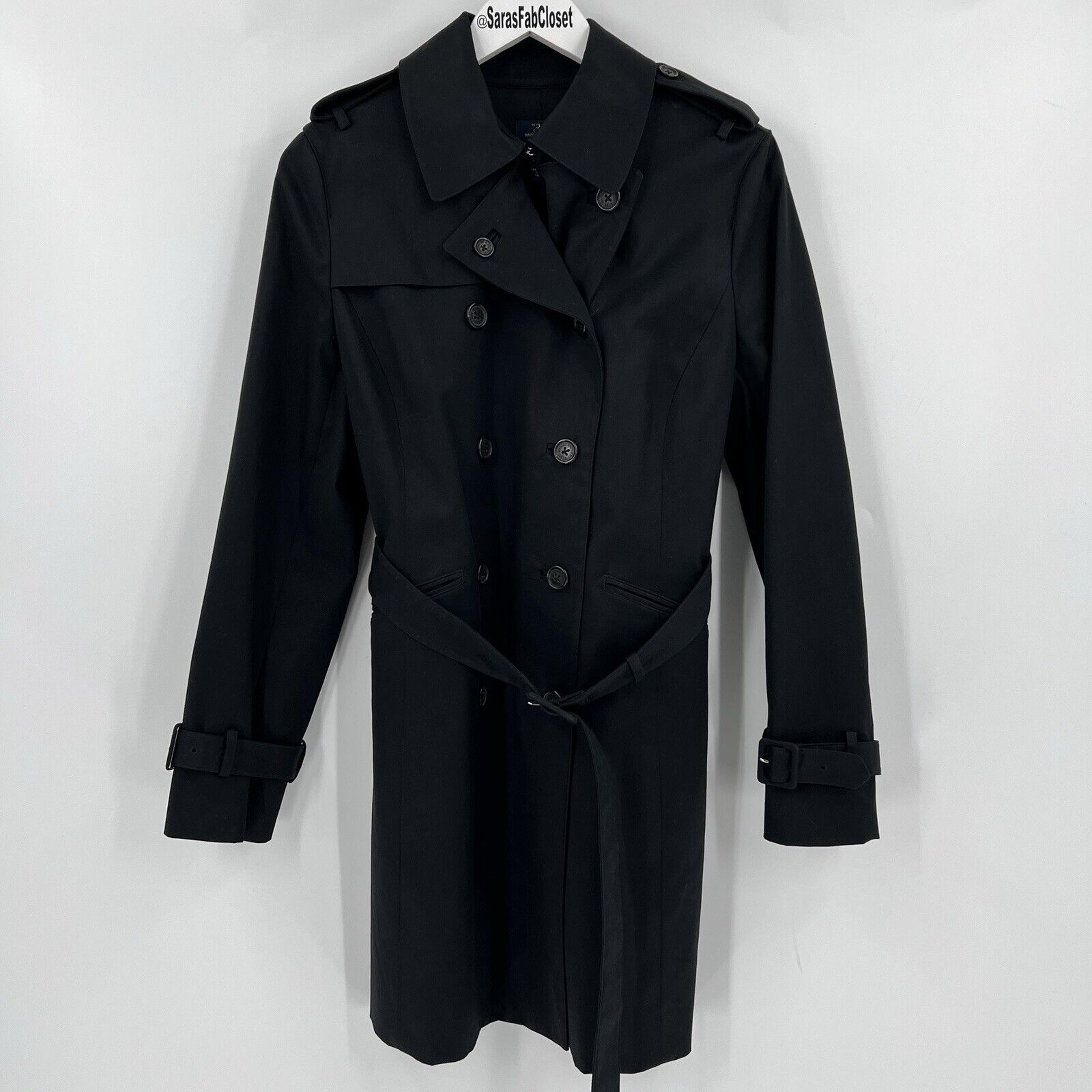 Brooks Brothers 346 Double Breasted Trench Coat Stretch Black Women’s Size 8