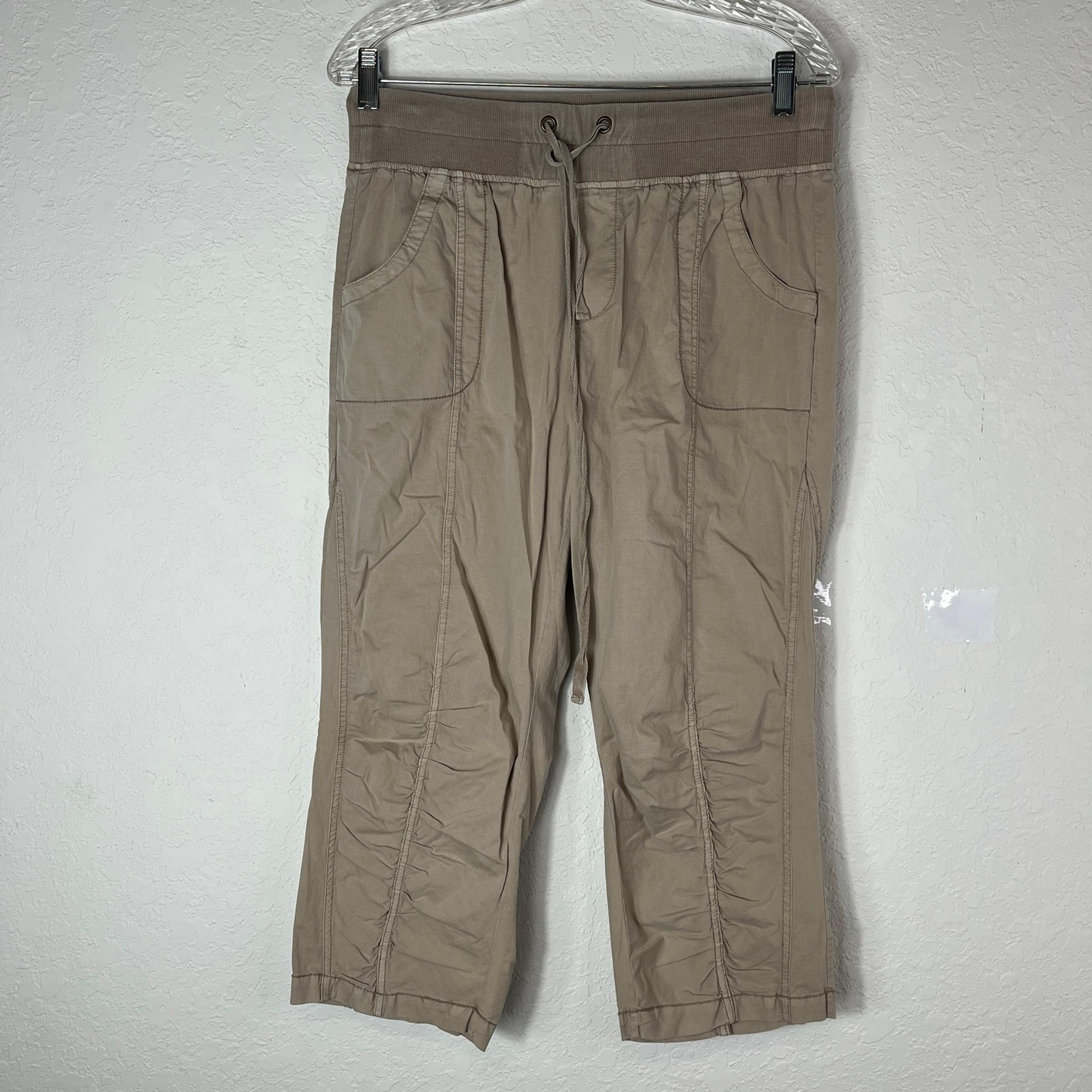Soft Surroundings Tan Capri pull on pants size M front pockets drawstring waist