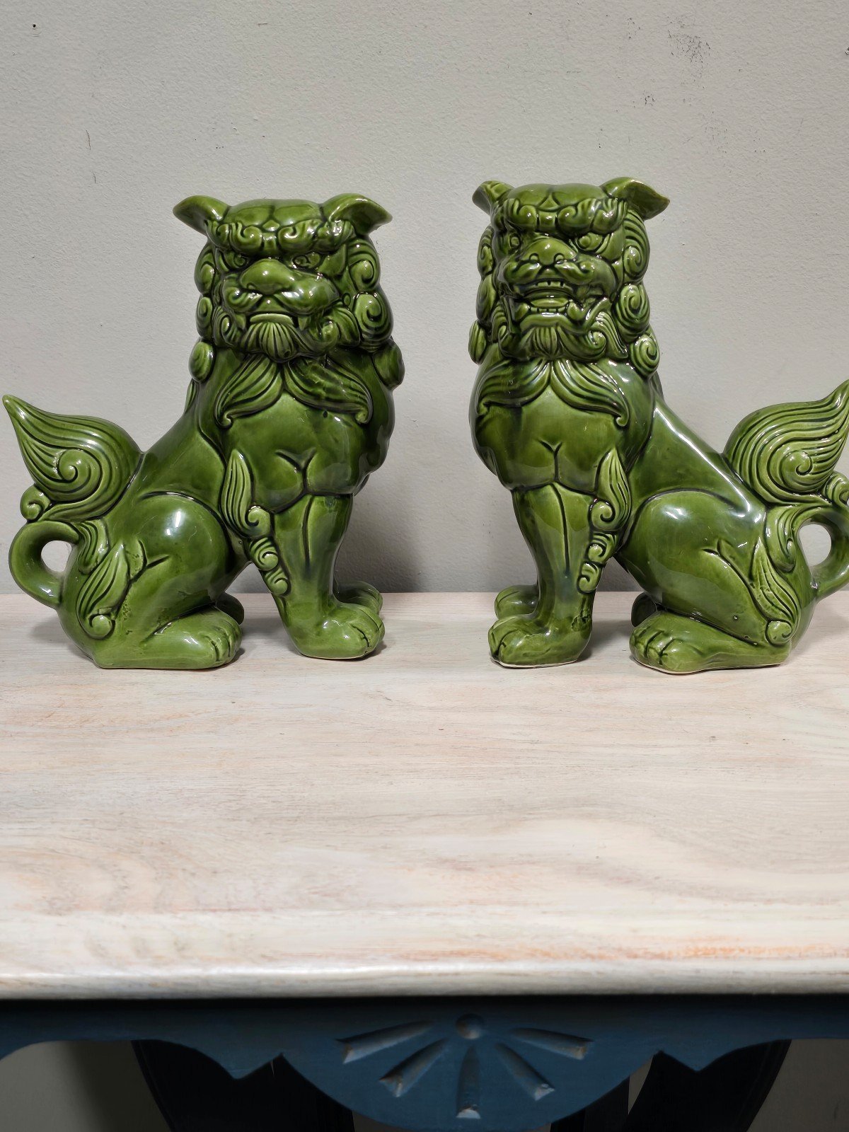 Ceramic Asian Foo Dog Lion Statuette Set