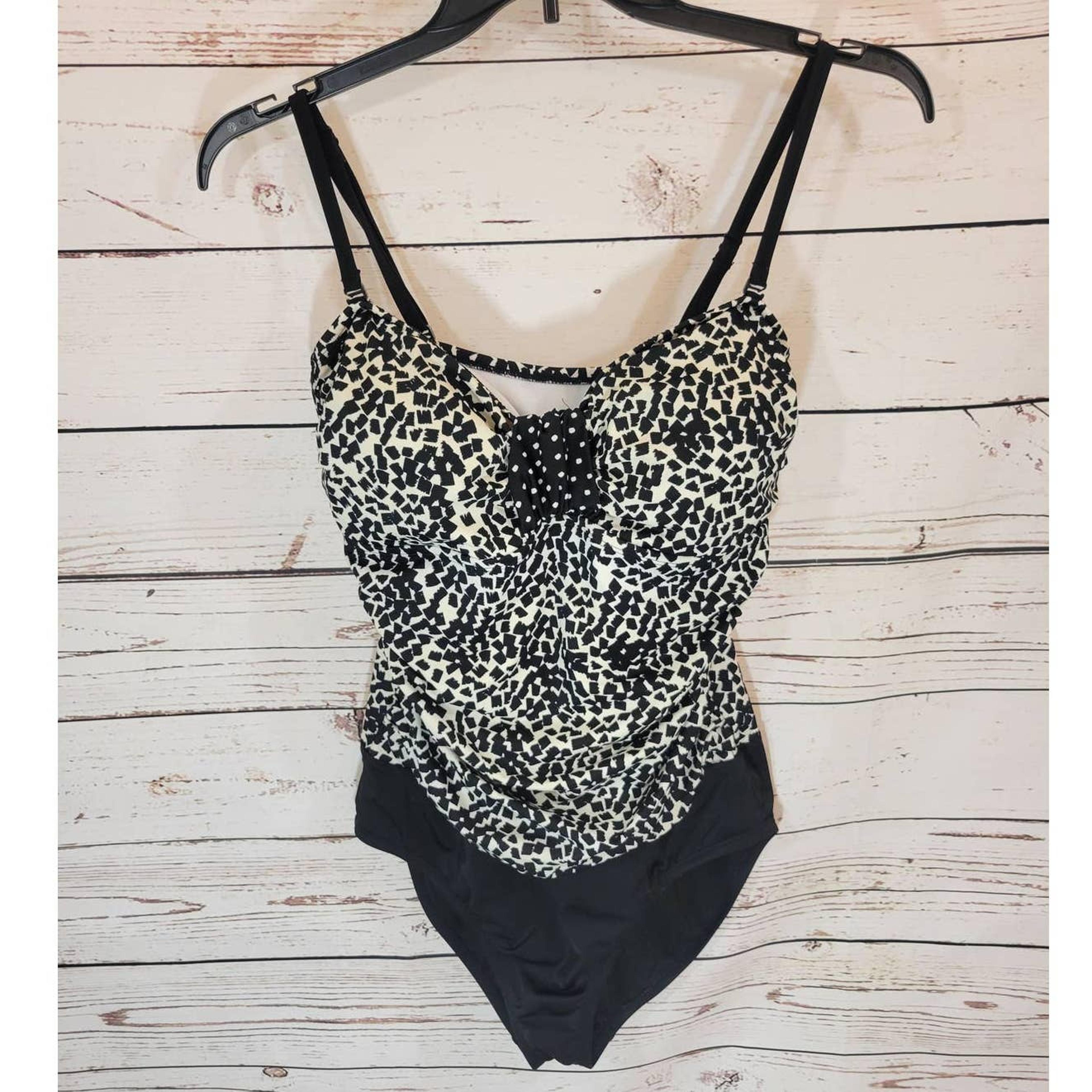 24th & Ocean  Swimsuit Black White Bandeau Ruched One Piece Women's Size XL