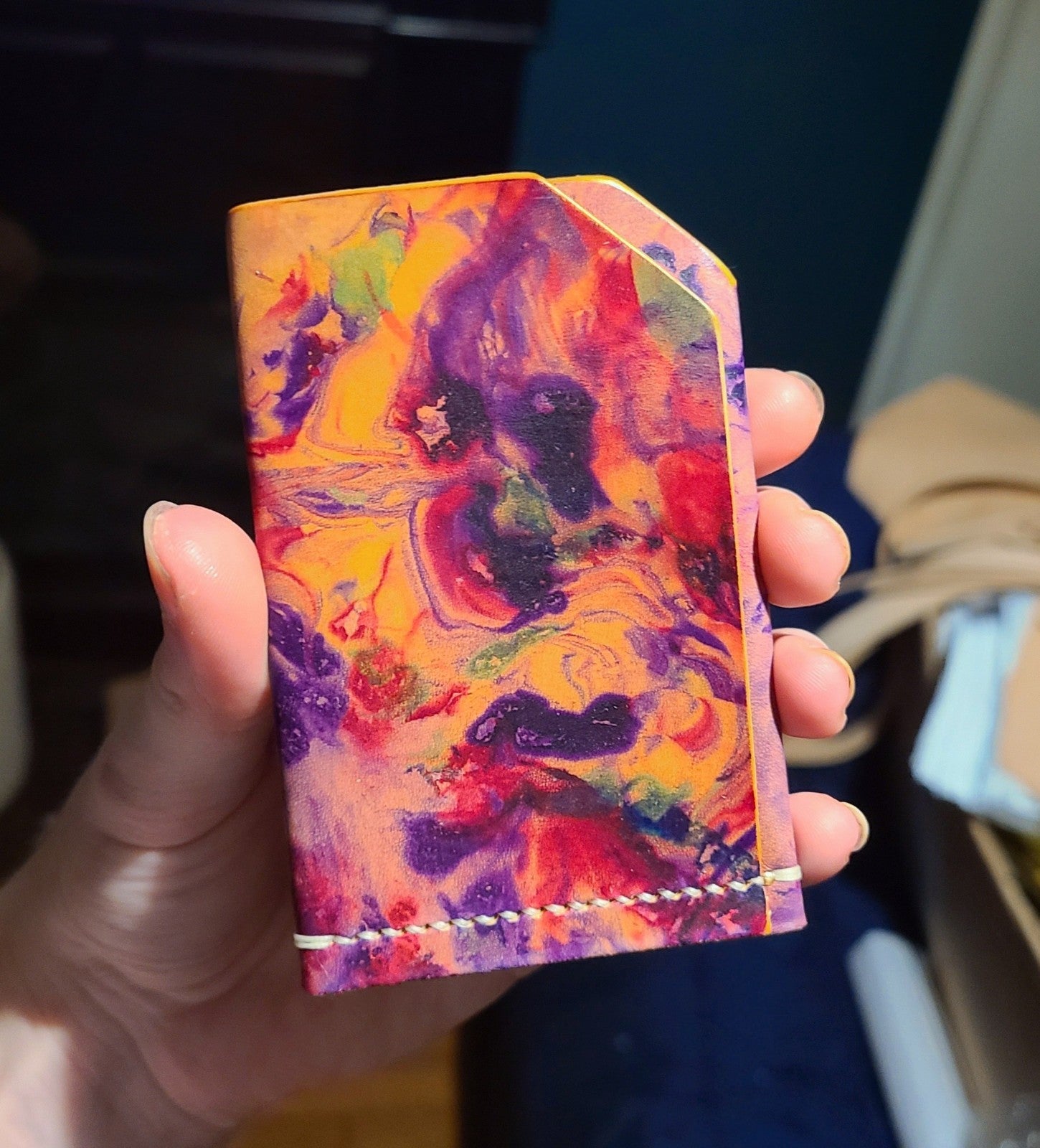Handmade Marble Tie Dye Cardholder Wallet Full Grain Buttero Leather