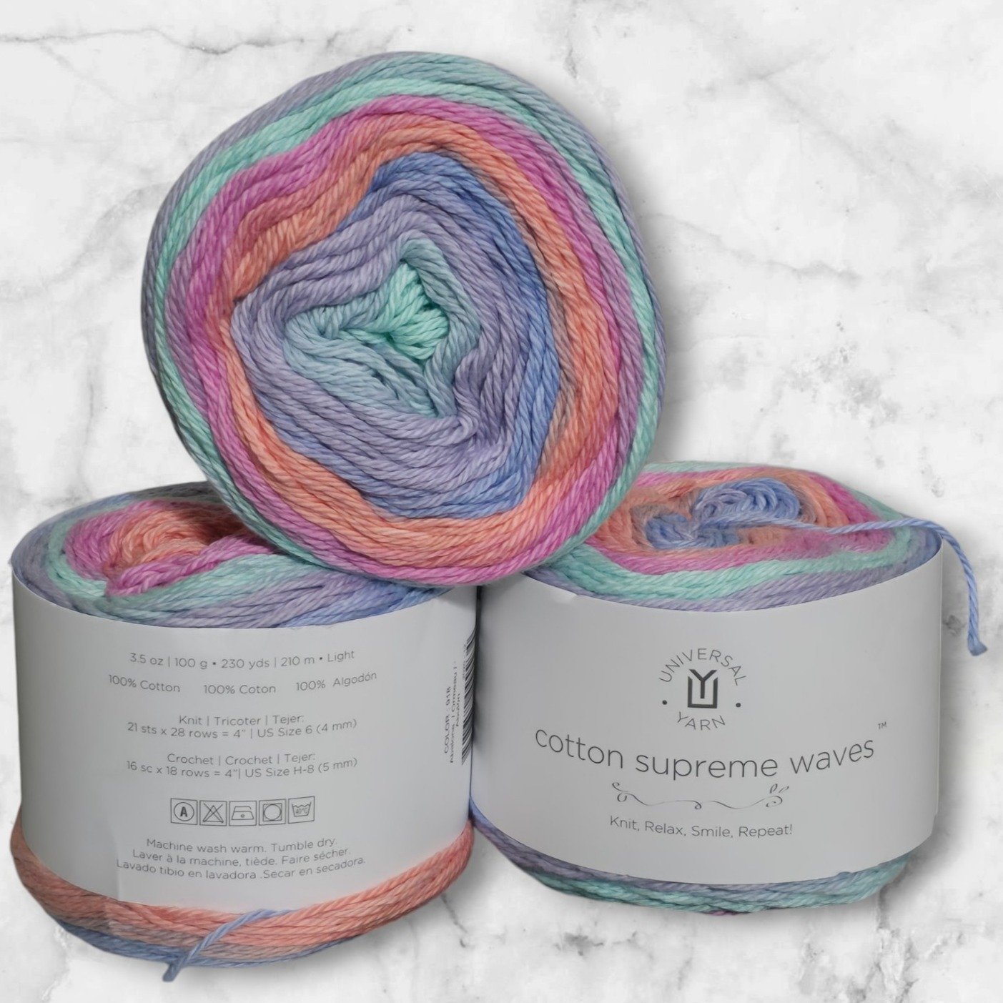Beautiful Yarn for All Projects 3 Cakes Cotton Supreme Waves in Abalone DK