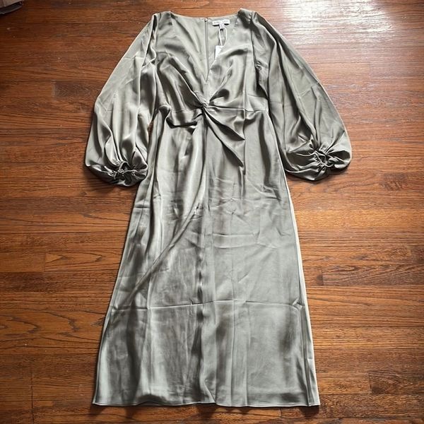 NWT Shona Joy Luxe Balloon Sleeve Knot Front Midi Dress - Eucalyptus