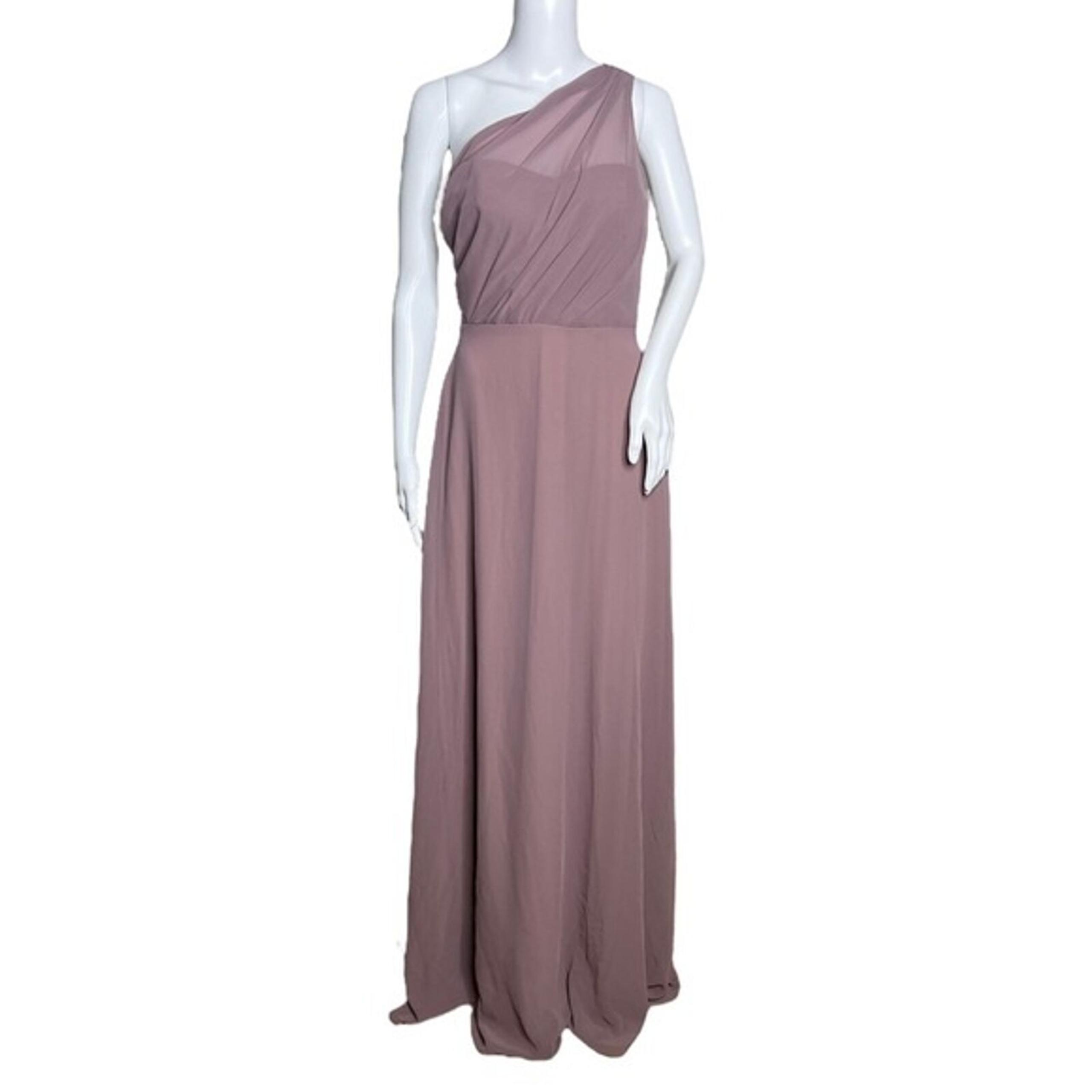 Birdy Grey Dress Womens Small Kira Deep Mauve Chiffon One Shoulder Bridesmaid