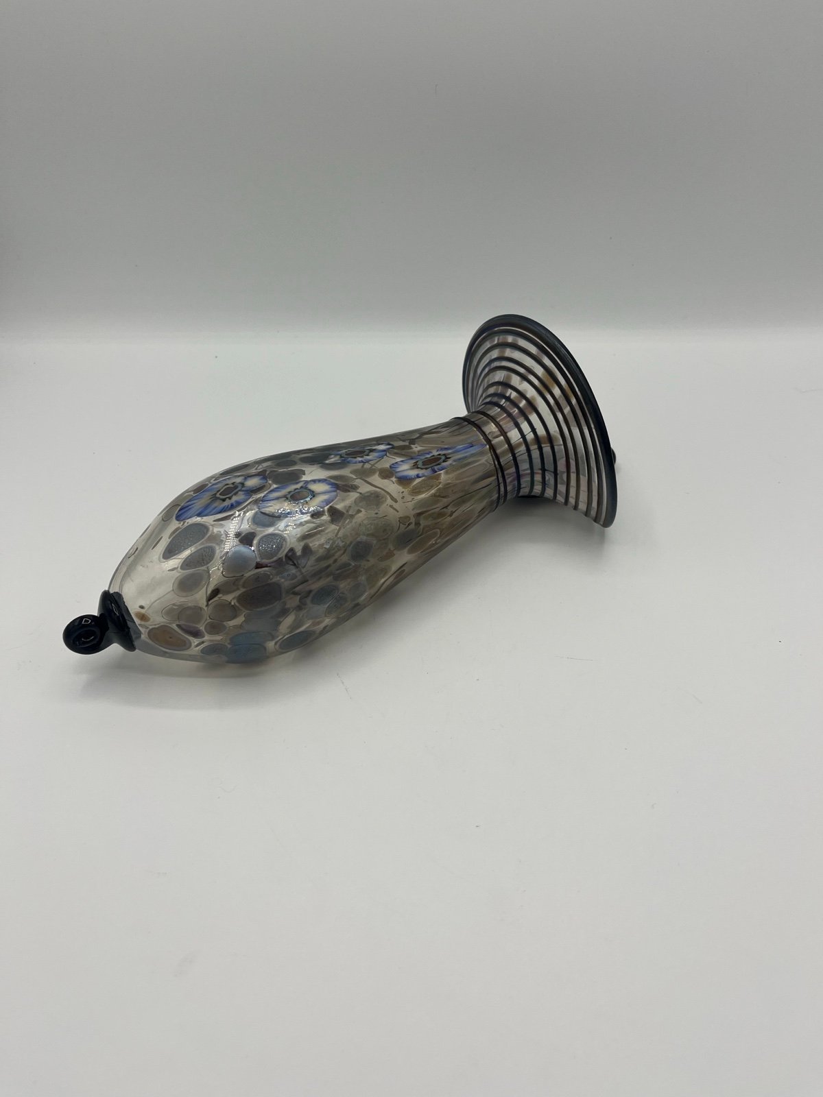 HERB A. THOMAS ART GLASS IRIDESCENT HANGING VASE