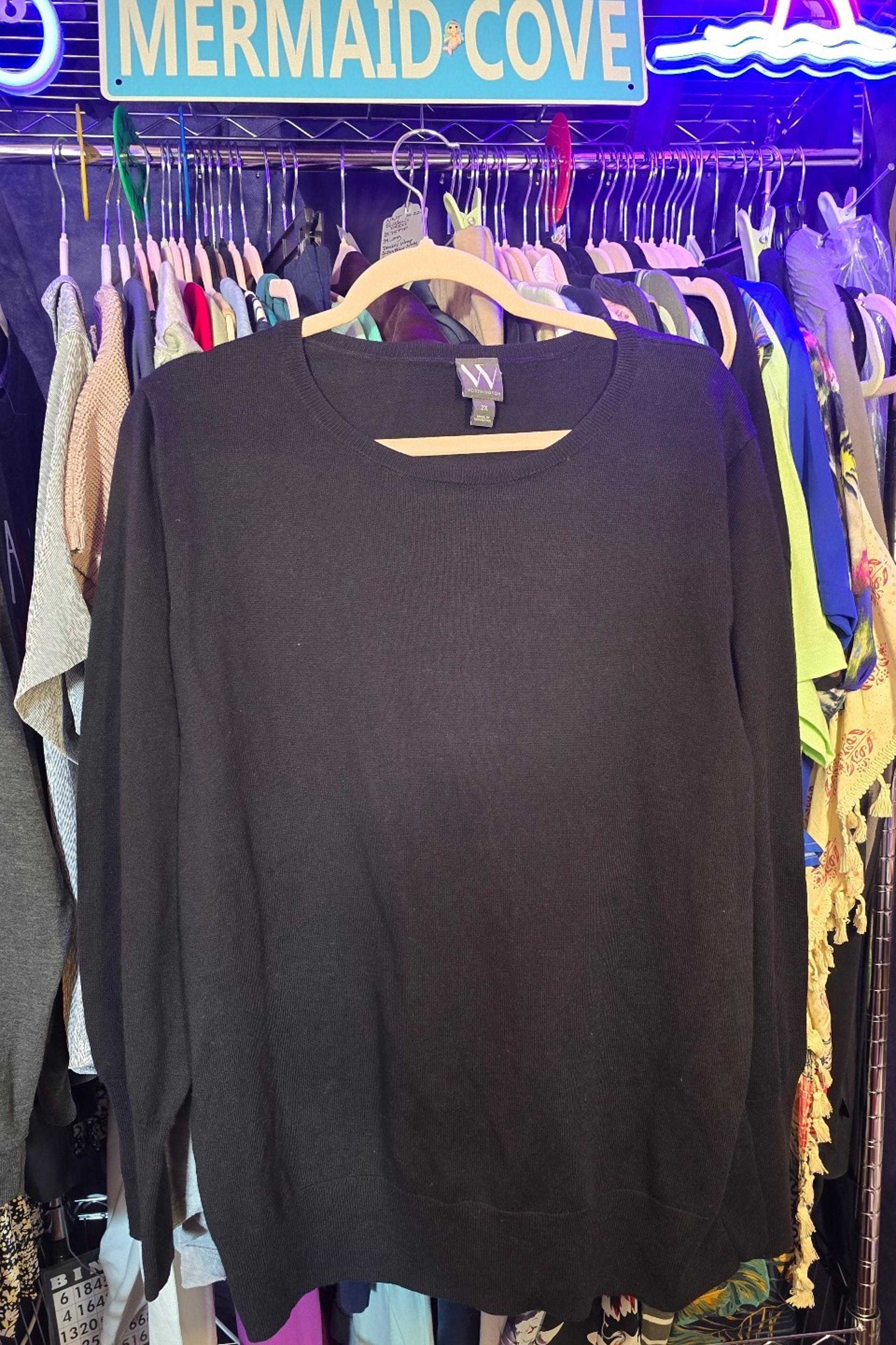 2X NWOT WORTHINGTON Blk Sweater 26PTP 30Long Soft! Ribbed Neckline, Cuffs, Hem