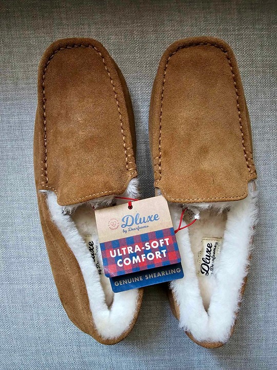 Men Fur Loafer, Dearfoams Dluxe Nelson Genuine Shearling Moccasin Loafer Brown