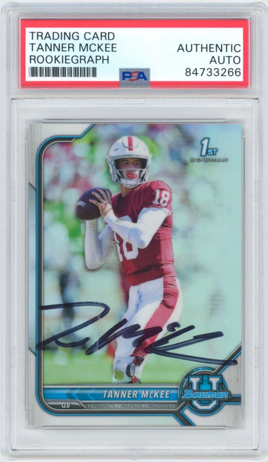 Tanner McKee 2022 Bowman 1st First Autographed Refractor Rookie PSA #60 Signed