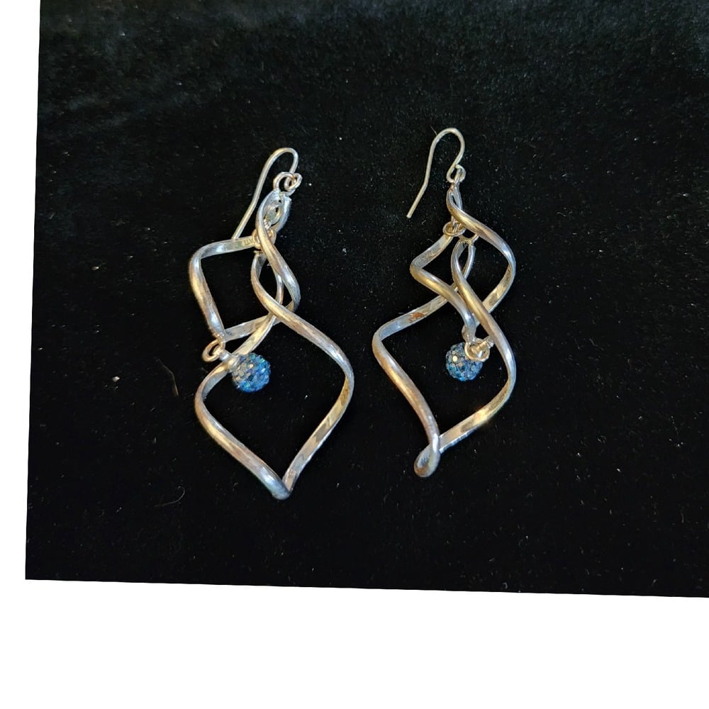 Kati Bruck Earrings Silver Dangle Drop Blue Bead Statement Jewelry