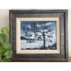 VTG Oil On Canvas Painting Mysterious Gray Tree Whimsy Goth Night Scene Signed