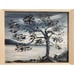 VTG Oil On Canvas Painting Mysterious Gray Tree Whimsy Goth Night Scene Signed