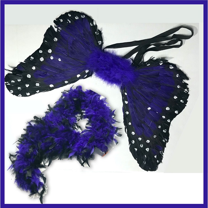 Real Feather Purple Wings and Boas - Halloween Cosplay Costume / Theater Props