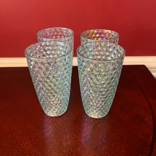 Aqua Blue Iridescent Diamond Highball Drinking Glasses Set of 4-NWT